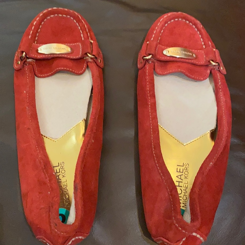 Red suede with gold Michael Kors plate